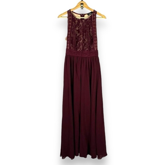 Lulu's Forever & Always Lace Bodice Tulle Maxi Dress, Burgundy, Size Small - Picture 3 of 16